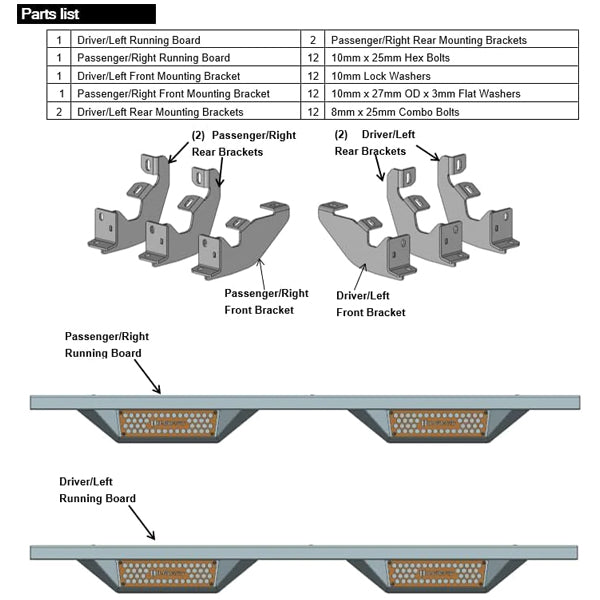 U-Guard Textured Black Drop Step Nerf Bars | SD-2430 | for 2019-2023 Ford Ranger Super Crew Cab