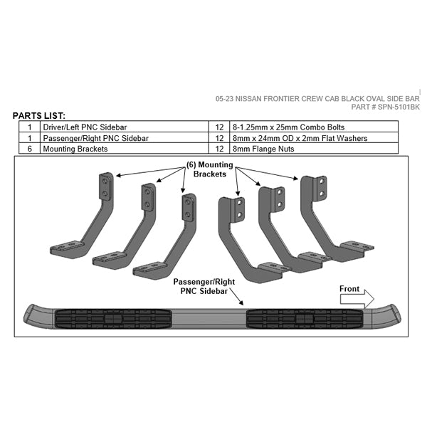 U-Guard 4.25 in. Premium Oval Side Steps | SPN-5101BK | for 2005-2023 Nissan Frontier Crew Cab