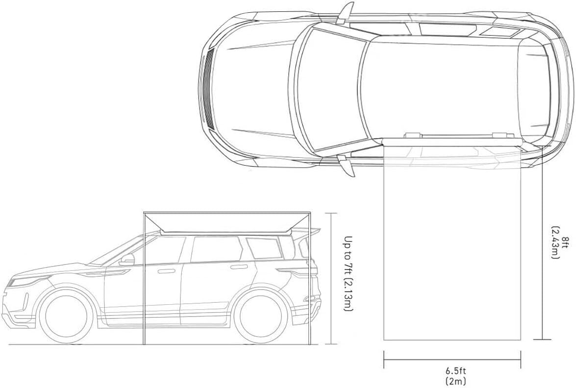 U-GUARD Waterproof Rooftop Side Mount Pullout Awning, Overland Series Retractable Vehicle Awning, SUV Truck Awning Shelter Tent, Gray Pullout Awning 2m x 2m (6.5ft x 6.5ft)