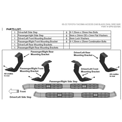 U-Guard 4.25 in. Premium Oval Side Steps | SPN-4201BK | for 2005-2023 Toyota Tacoma Access Cab